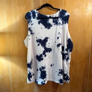 Lane Bryant Womens Blue White Tie Dye Ruched Side Tank Top Size 26/28 Plus Size
